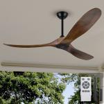 60 Inch Matte Black Ceiling Fan With Dark Walnut , Solid Wood Blade Ceiling Fan No Light for sale