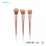 Rose Gold Fiber Bristles 3pcs Wooden Handle Makeup Brushes for sale