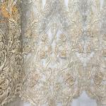 3D Wedding Dress Embroidery Fabric Beaded Lace Fancy Floral Pattern for sale