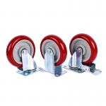 100kg Load Zinc Plated 5 Inch Swivel Plate Casters On Red PVC Polyurethane Wheels for sale