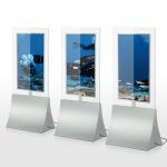 Thin Dual Sided 43 High Brightness LCD Display Transparent Glass Floor Stand