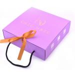 China Pink Colors Printed Matt Lamination Ivory Board Gift Box With Ribbon And Handle for sale
