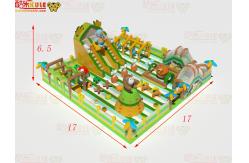 China Green Style Inflatable Fun Park With Ocstacles Slides For Kids supplier