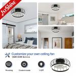 1stshine LED Modern Design Black Flush Mount Ceiling Fan with Remote Control Switch
