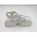 China Women white sandals with thick soled and metal button genuine leather for sale