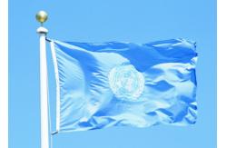 China Finished Double-stitched United Nations Flag Canvas Header Two Brass Grommets supplier