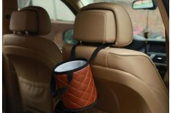 China Mini Brown Leather Waste Bin , Car Garbage Bin Custom Logo 15 * 15 * 17CM supplier