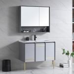 Solid Wood Floor Mount Bathroom Vanities With HD Silver Mirror