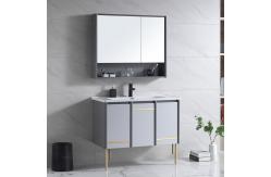 China Solid Wood Floor Mount Bathroom Vanities With HD Silver Mirror supplier