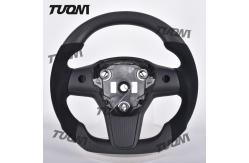 China Heat Resistant Carbon Fiber Tesla Model3 ModelY Steering Wheel Rounded Universal Fitment supplier