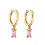 Gold Plated 18K Hoop Earrings Rectangle Water Drop Pink Zircon Diamond Pendant for sale