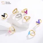 Glossy Enamel 18K Gold Plated V Letter Ring Adjustable Open Resizable for sale