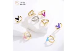 China Glossy Enamel 18K Gold Plated V Letter Ring Adjustable Open Resizable supplier