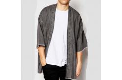 China Wholesale oem open split front oversized 100%cotton black frayed hem denim kimono designer jackets supplier