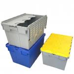 Solid Box Style Plastic Nestable Moving Crates with Lids Stackable Storage Attached for sale