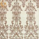 A4 Pattern Embroidered Beaded Dress Lace Fabric With Pearls Decoration for sale