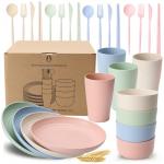 28pcs Household Kitchen Flatware Sets ODM Wheat Straw Tableware Set for sale