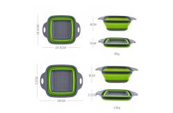 China 2-Piece Set Silicone Plastic Rectangle Storage Mesh Strainer Collapsible Colanders supplier