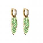 Huggie Rhinestone Hoop Earrings Dripping Oil Gold Plated Leaf Earrings ODM for sale