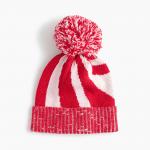70 / 30 Nylon / Wool Knitted Pom Pom Hat For Girls Red / White Stripe for sale