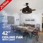Remote Control Caged Light Ceiling Fan , Decorative LED Ceiling Fan for sale