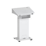 White Office Height Adjustable Desk Electric Lift Podium With Movable Casters