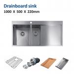 40inch Top Mount Apron Sink Stainless Steel Double Bowl With Drainboard for sale