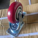 100x32mm Red PVC Caster Wheels With Brakes Ball Bearing Meidum Duty Trolley Wheels for sale
