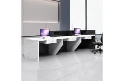 China 94.4 Inch Modern Front Desk White Marbling Wood 25mm Reception Counter Table supplier