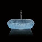 Water Blue Square Vessel Bathroom Sink Glass Crystal Hand Wash for sale