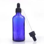 Round Blue 100ml Oil Dropper Glass Bottle With Glass Liquid Pipette