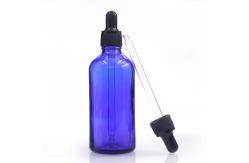 China Round Blue 100ml Oil Dropper Glass Bottle With Glass Liquid Pipette supplier