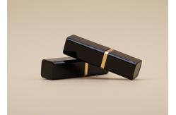 China Cuboid Black Lip Balm Tubes Screen Printing Surface Gold Aluminum Ring In Middle supplier