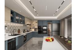 China Versatile French Style Kitchen Cabinet With Indigo Blue And Cream Contrasting Design supplier