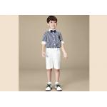 China Striped Short Sleeve Bow Tie Kids' Clothes British Student Baby Shirt Shorts Set manufacturer