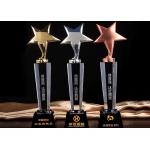 Handmade Crystal Trophies And Awards With Gold / Silver / Bronze Metal Star