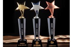 China Handmade Crystal Trophies And Awards With Gold / Silver / Bronze Metal Star supplier