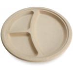 Round Bagasse 3 Compartments Compostable Plate Disposable Sugarcane Plates for sale