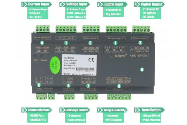 Acrel Branch Multi Channel Circuit Energy Meter RS485 Dual Independent AC