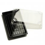 HACCP PP Food Serving Tools Takeout Black Plastic Sushi Tray With Cover for sale