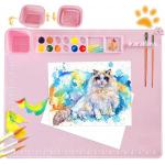 Pink Non Slip Silicone Paint Mat With Cup And Brush Kids And Artist Painting Tools for sale