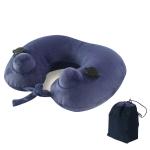 Portable Inflatable Neck Pillow Push Button Inflatable Airplane Pillow With Velvet Cover for sale