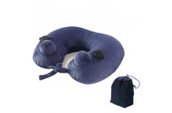 China Portable Inflatable Neck Pillow Push Button Inflatable Airplane Pillow With Velvet Cover supplier