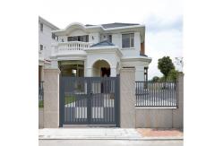 China Grey Coated Metal Frame Aluminium Slide Gate Retractable Swing Folding Entrance Door supplier