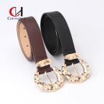 ODM Ladies Leather Belt Personality Gold Sense Zinc Alloy Metal Buckle PU Belt for sale