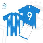 Customized Team Football Uniforms Back/Blue Name Placement Professional Designs