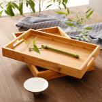 Wooden Eating Coffee Table Bamboo Serving Tray With Handles