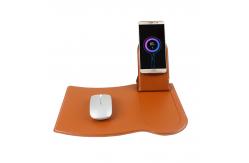 China ODM Water Resistant Wireless Charging Mouse Pad With Phone Holder Leather Material supplier