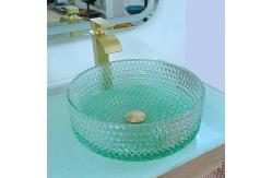 China Diamond Shape Crystal Glass Vessel Sinks Table Top Wash Basin Green Bottom supplier