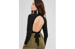 China Blank Open Back Long Sleeve Ribbed Turtleneck Crop Top supplier